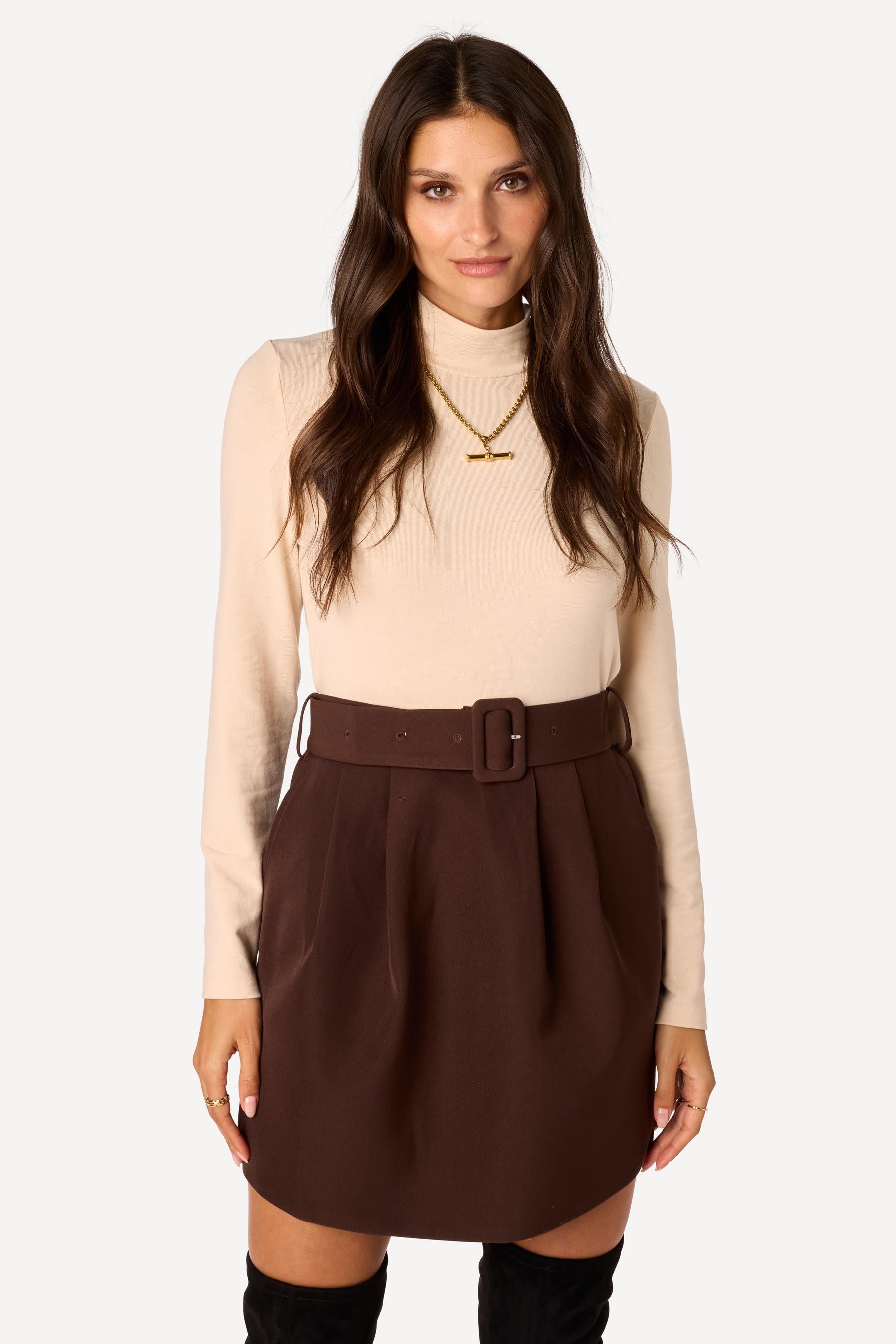 Robe courte bi-matière Beige - Axara Paris