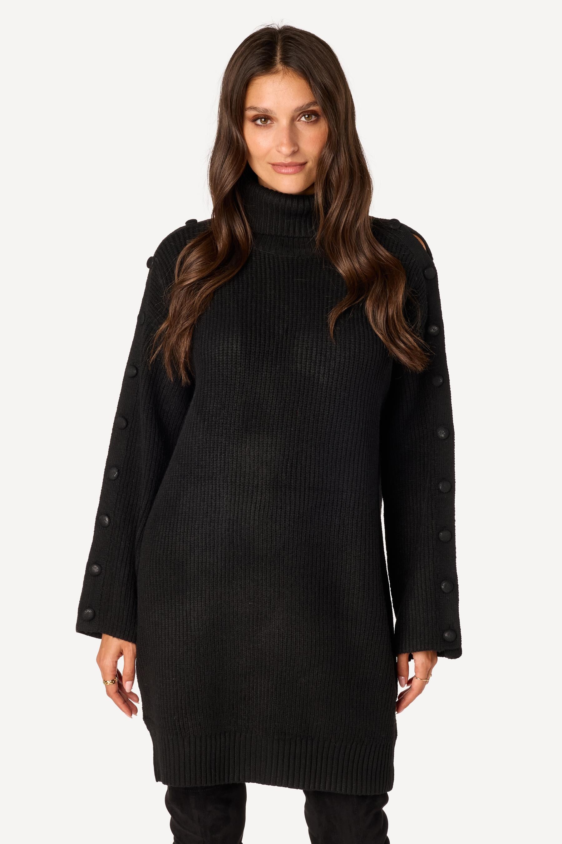 Robe pull unie Noir - Axara Paris