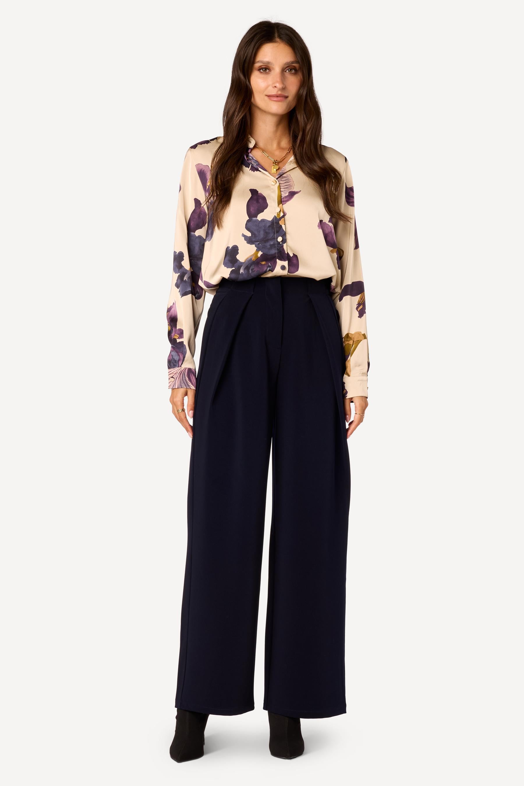 Pantalon large uni Marine - Axara Paris