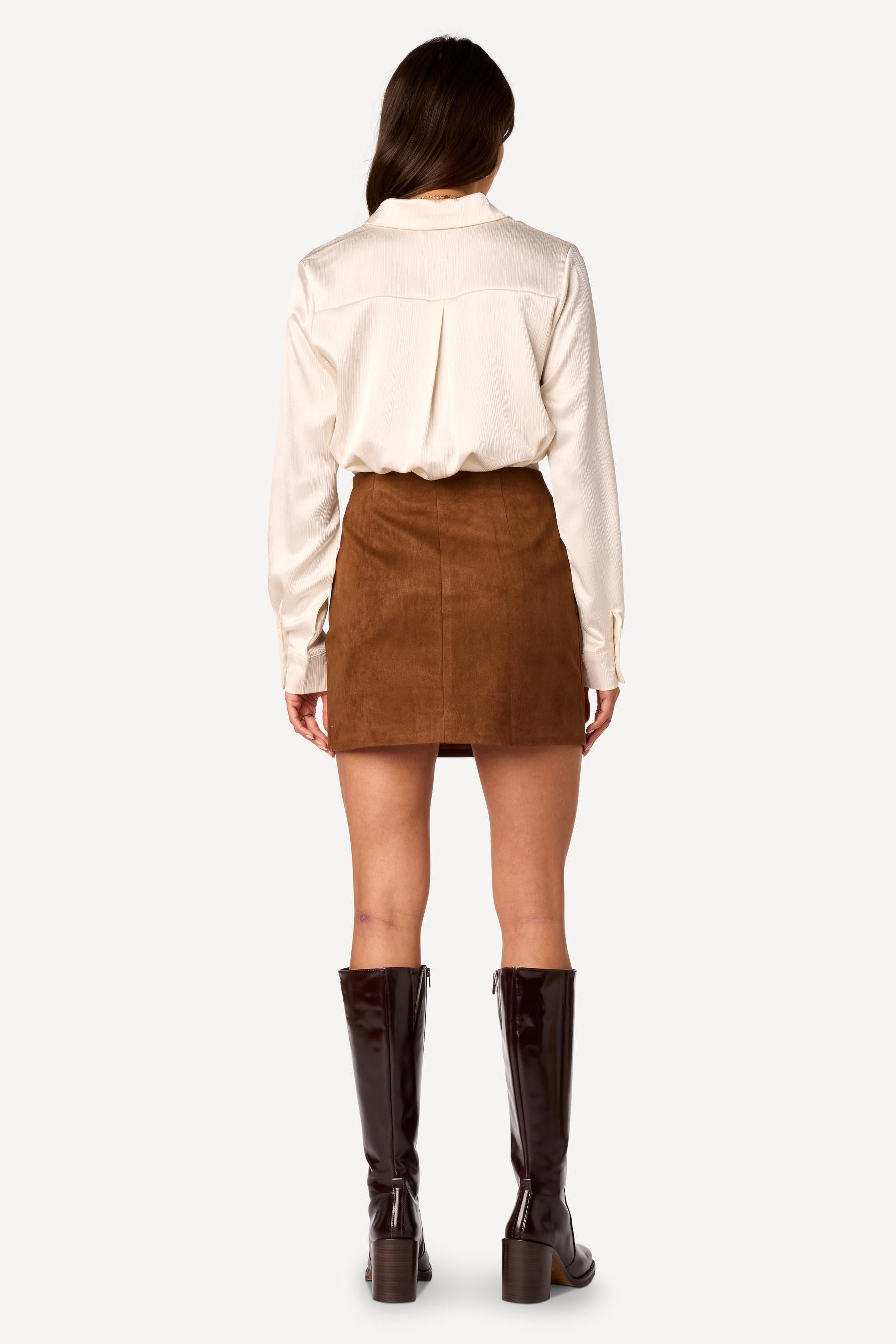 Mini jupe unie Marron - Axara Paris