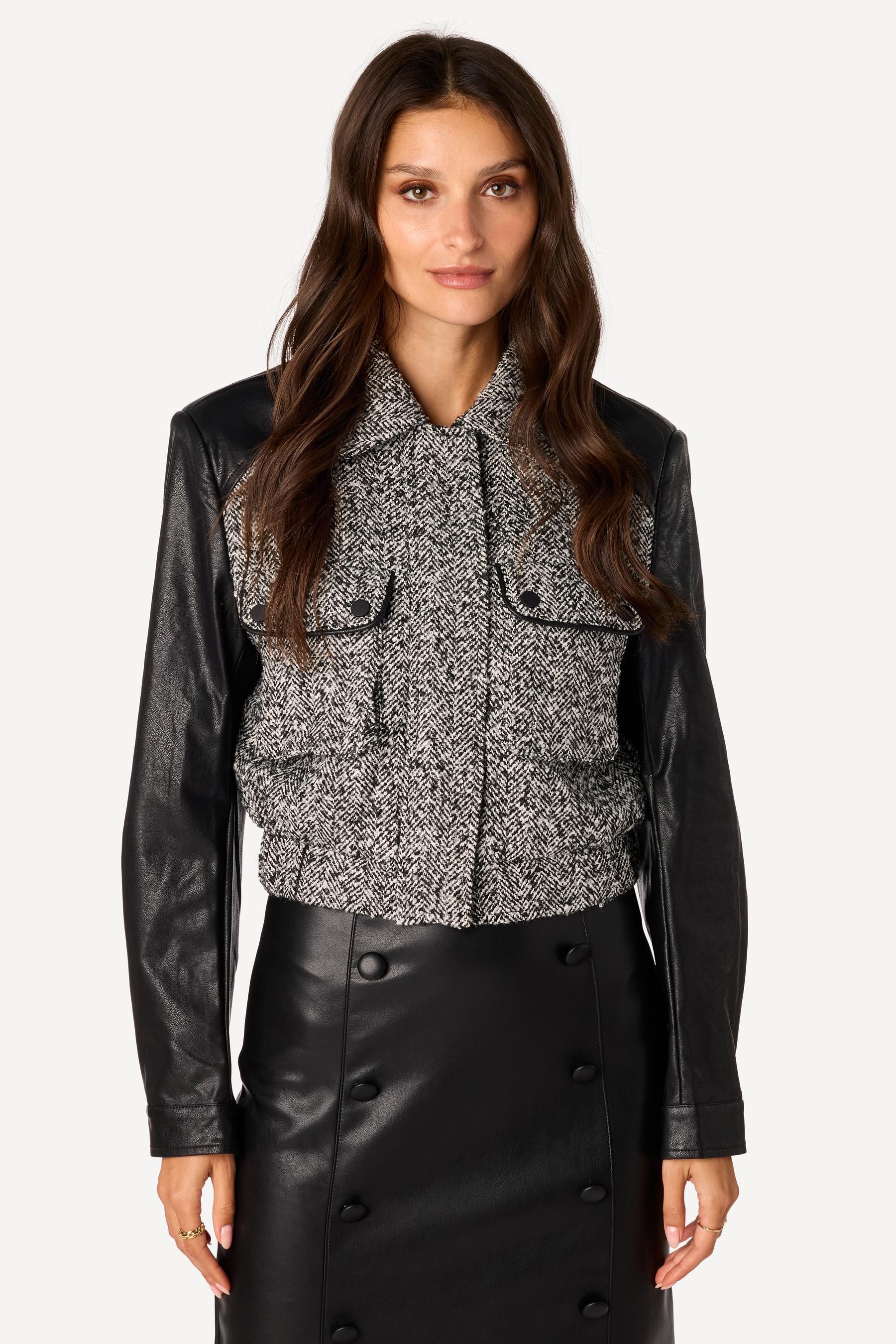 Blouson bi-matière Noir - Axara Paris