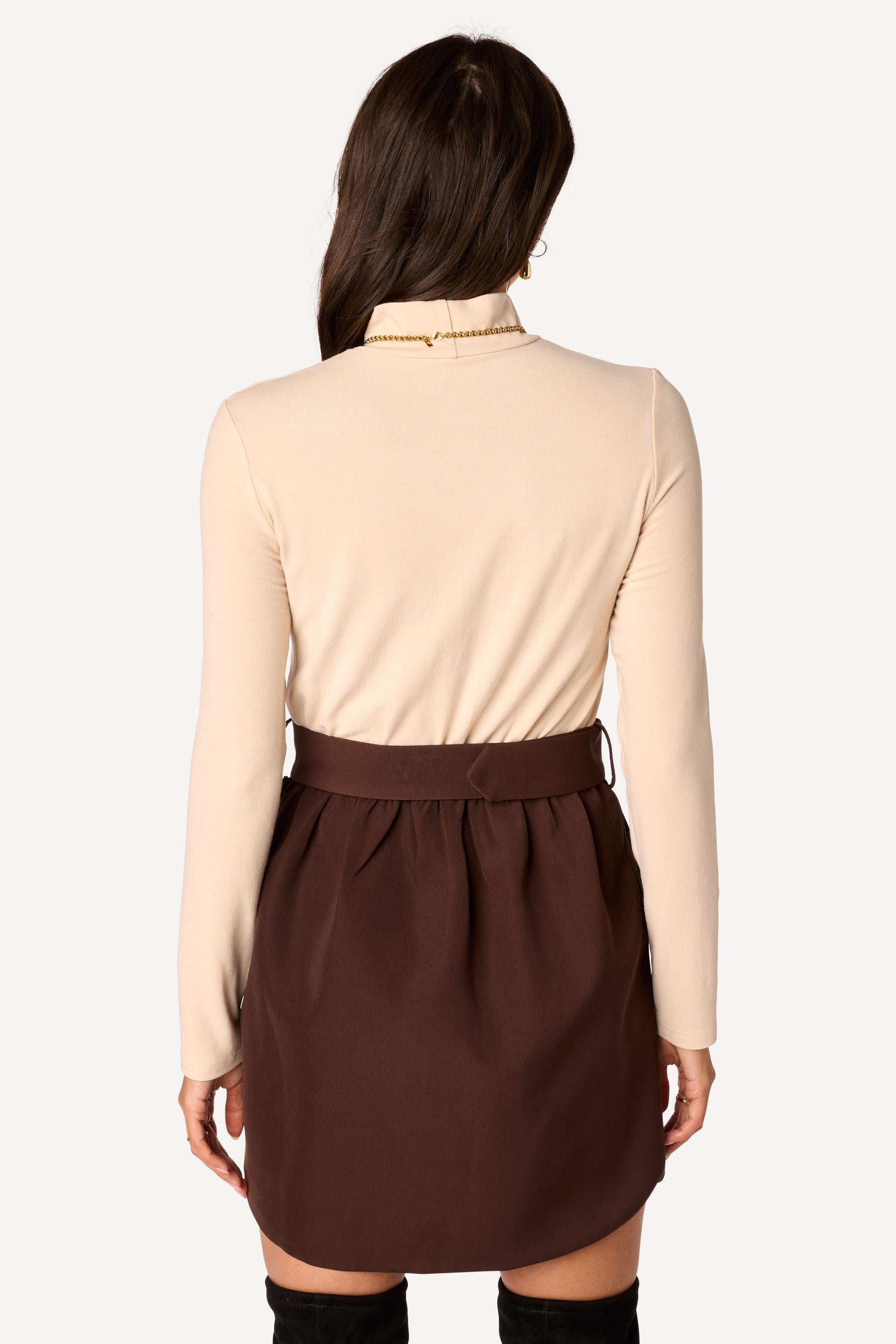 Robe courte bi-matière Beige - Axara Paris