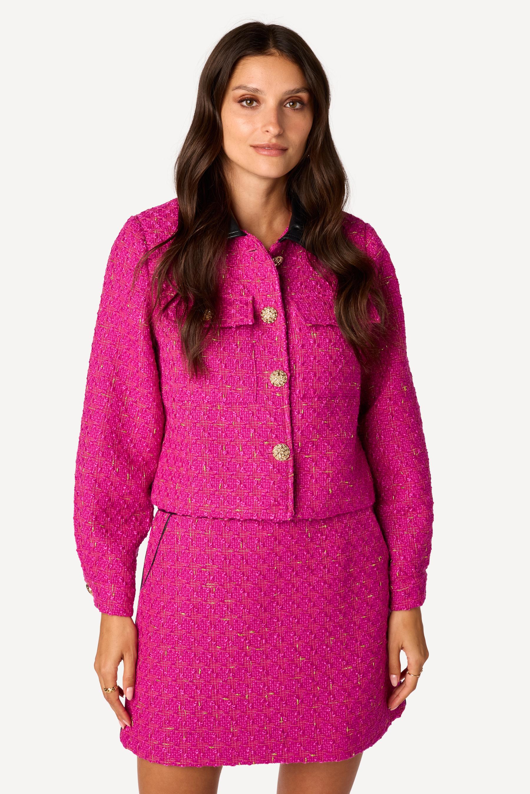 Veste courte bi-matière Fuschia - Axara Paris