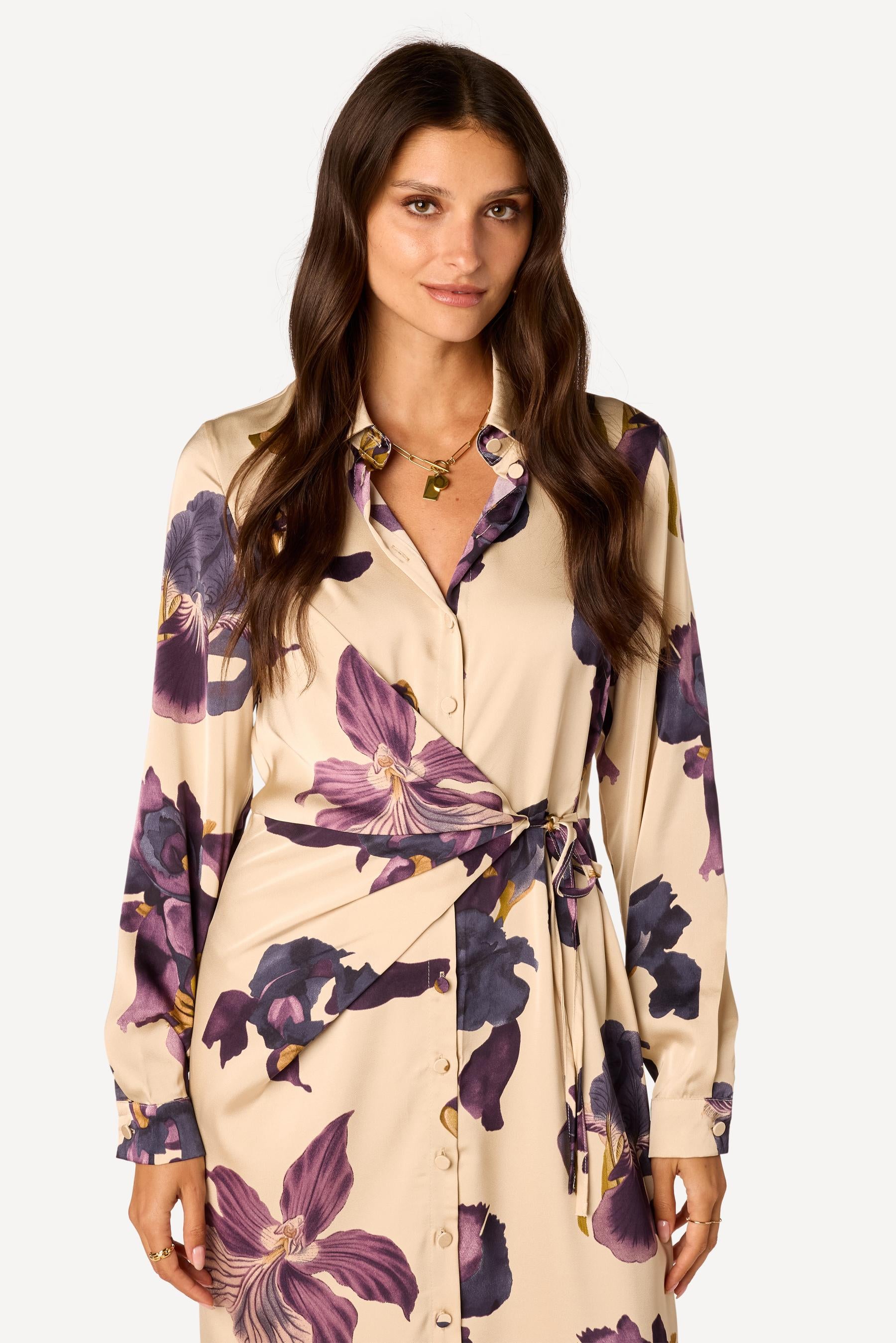Robe longue imprimée Beige - Axara Paris