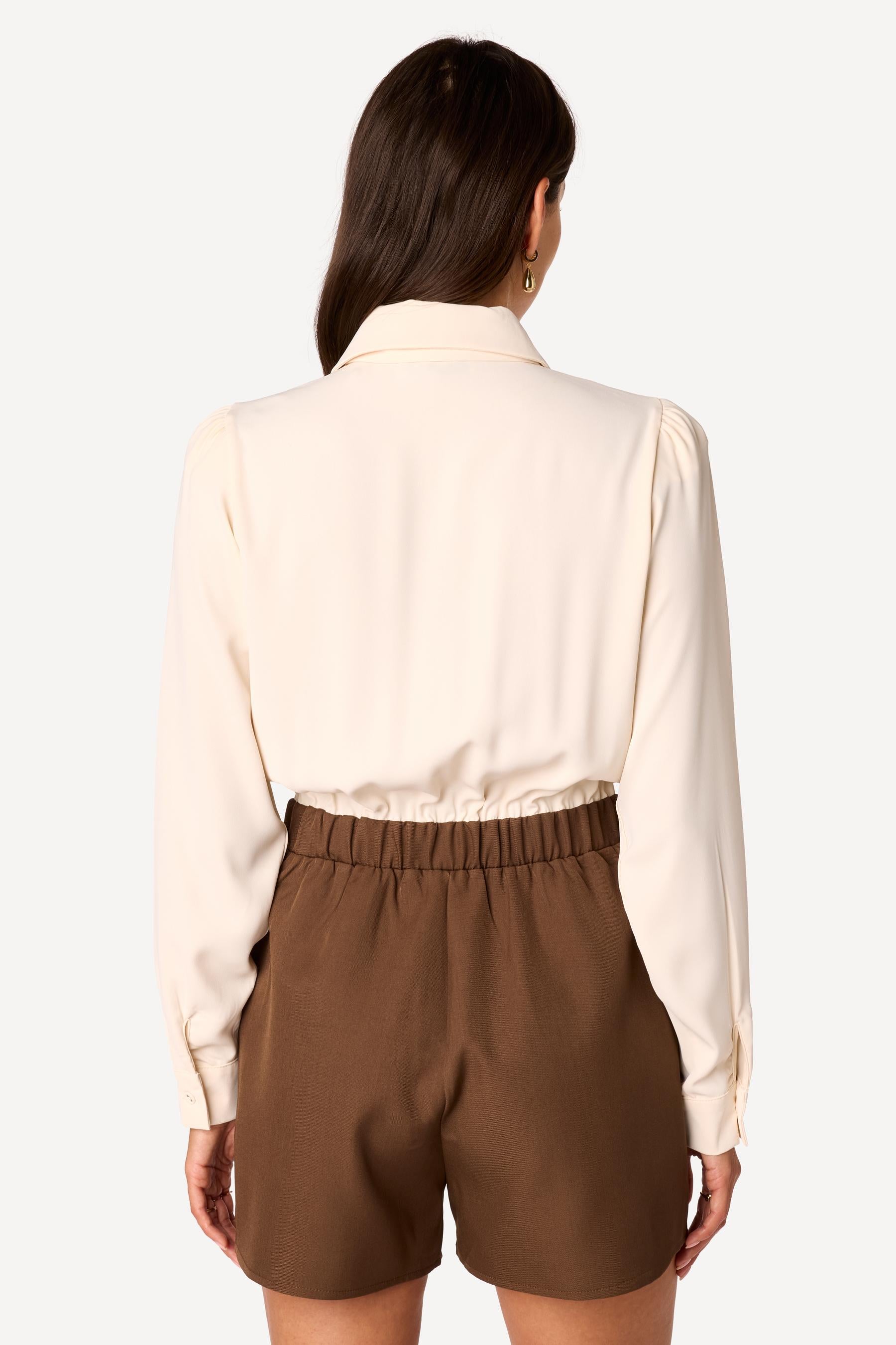 Combi-short bi-matière Beige - Axara Paris
