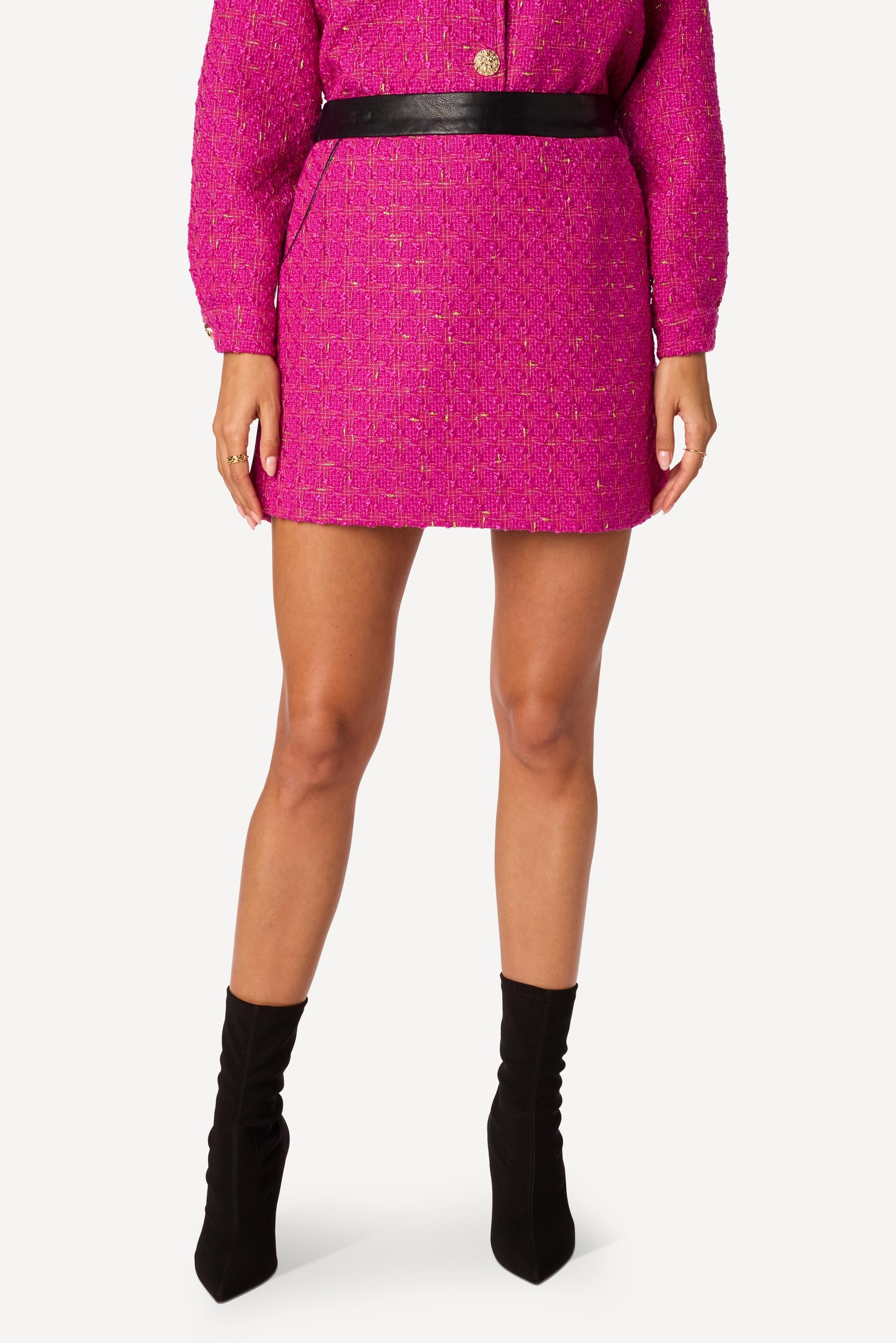 Mini jupe bi-matière Fuschia - Axara Paris
