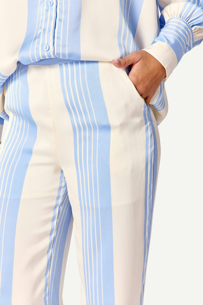 Pantalon taille haute rayé Bleu - Axara Paris