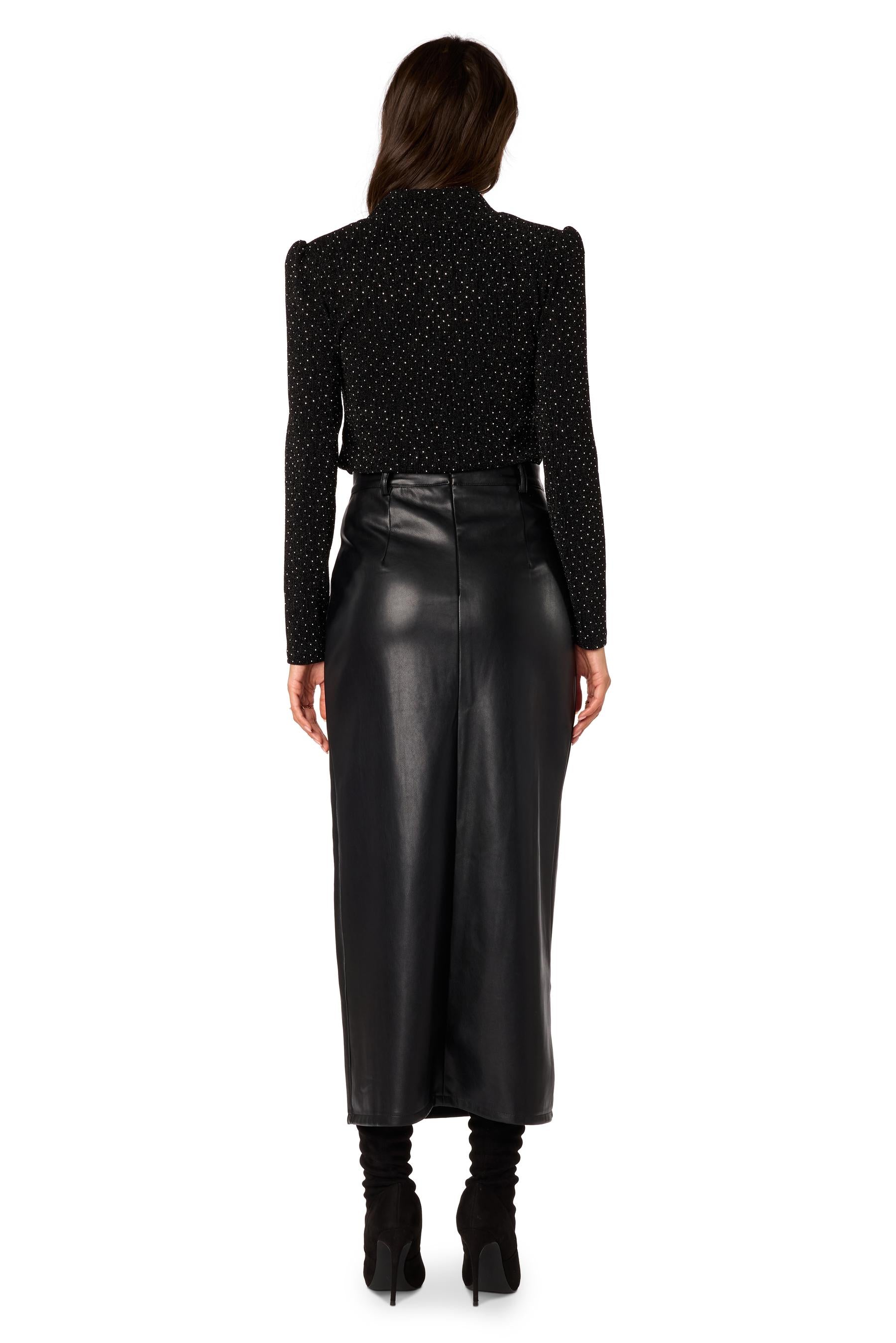 Jupe longue en simili cuir Noir - Axara Paris