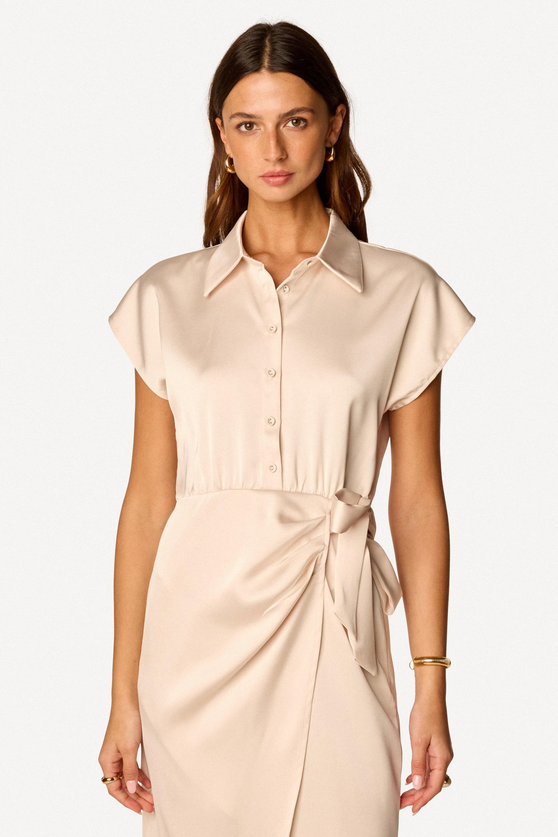 Robe portefeuille longue unie Beige - Axara Paris