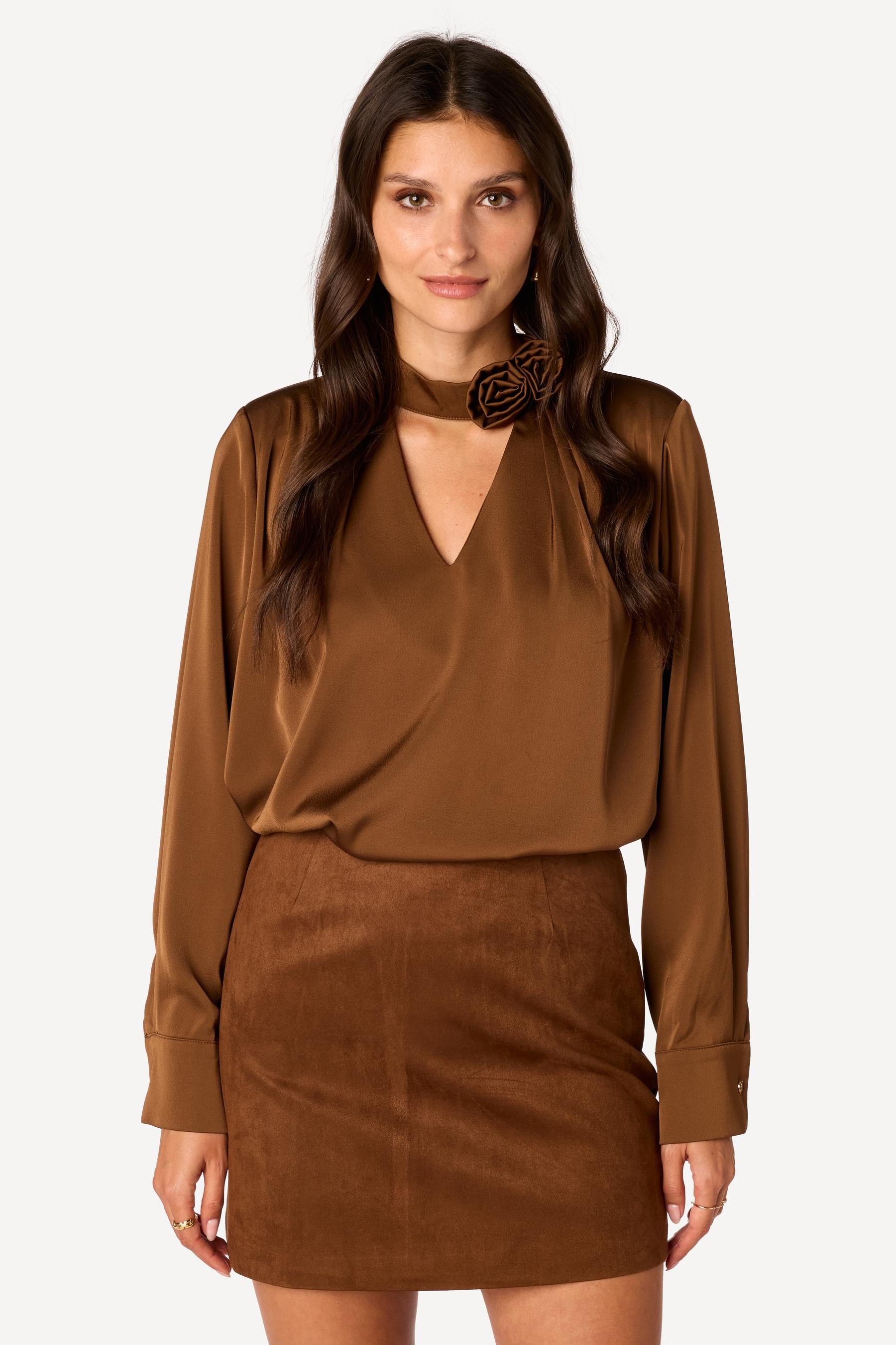 Blouse unie Marron - Axara Paris
