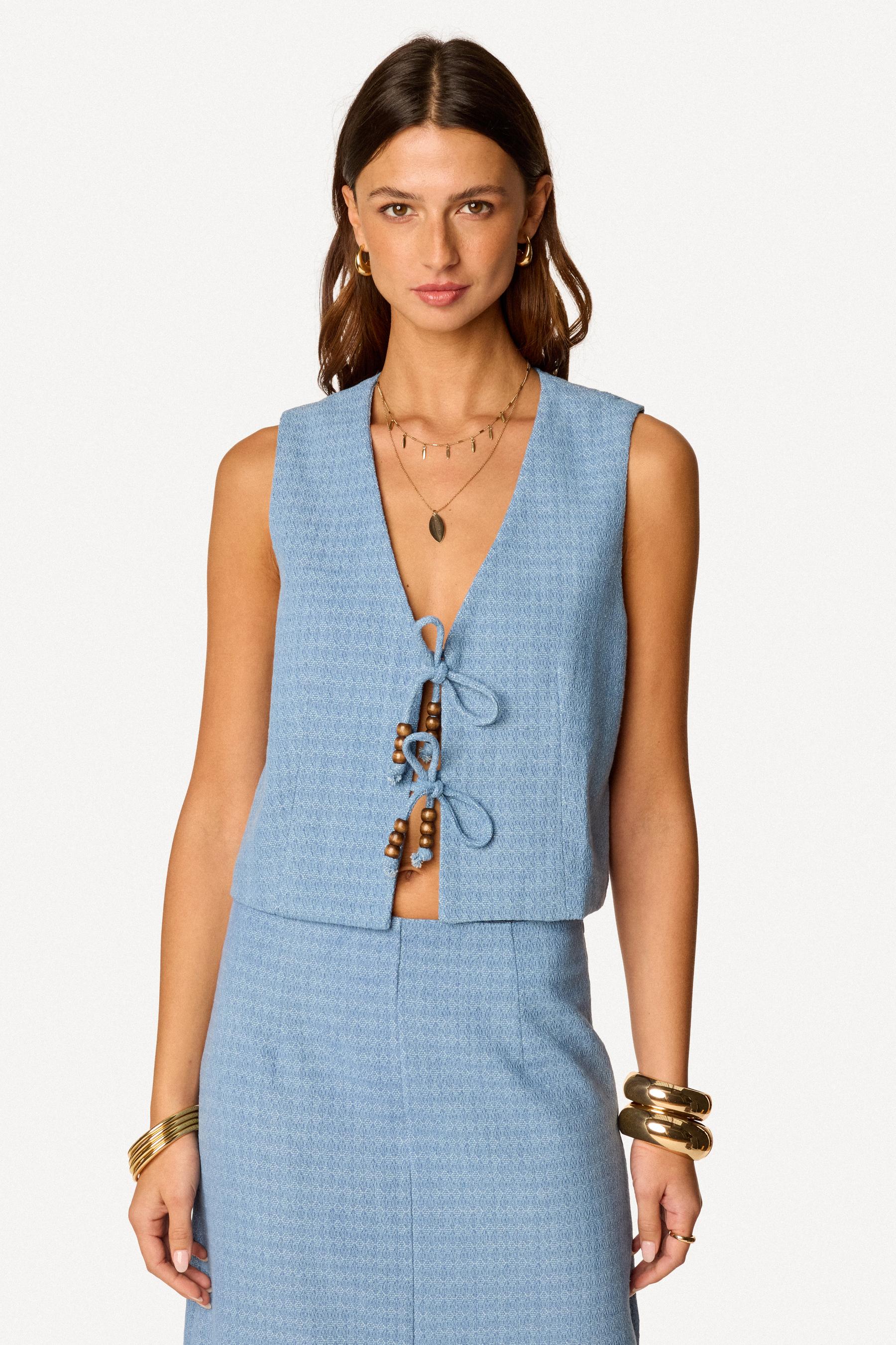 Gilet uni sans manches Bleu - Axara Paris