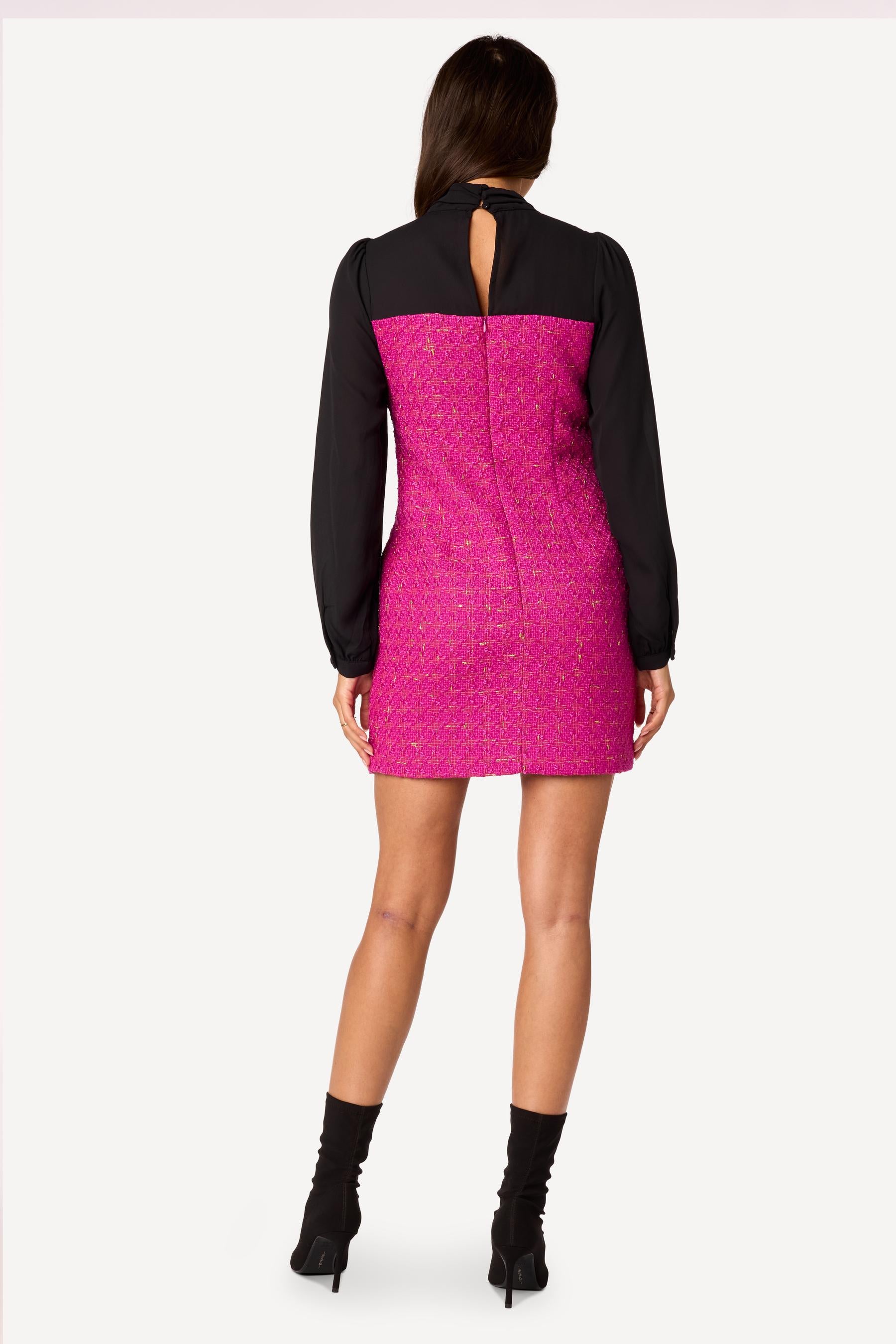 Robe courte bi-matière Fuschia - Axara Paris
