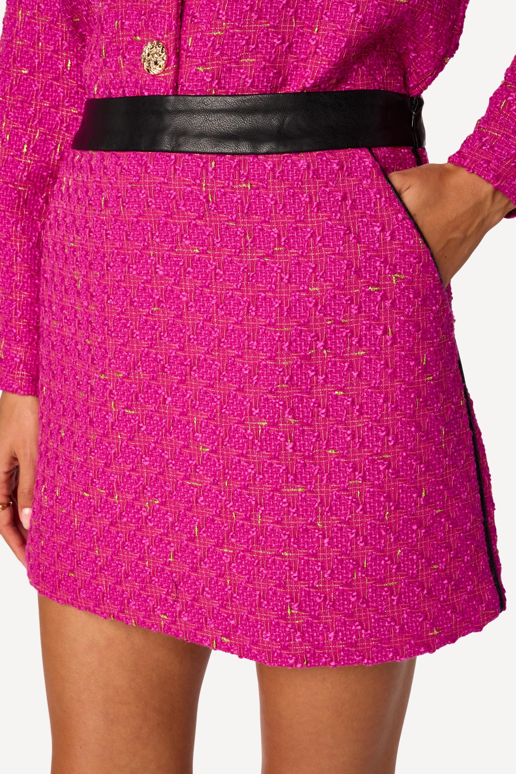Mini jupe bi-matière Fuschia - Axara Paris