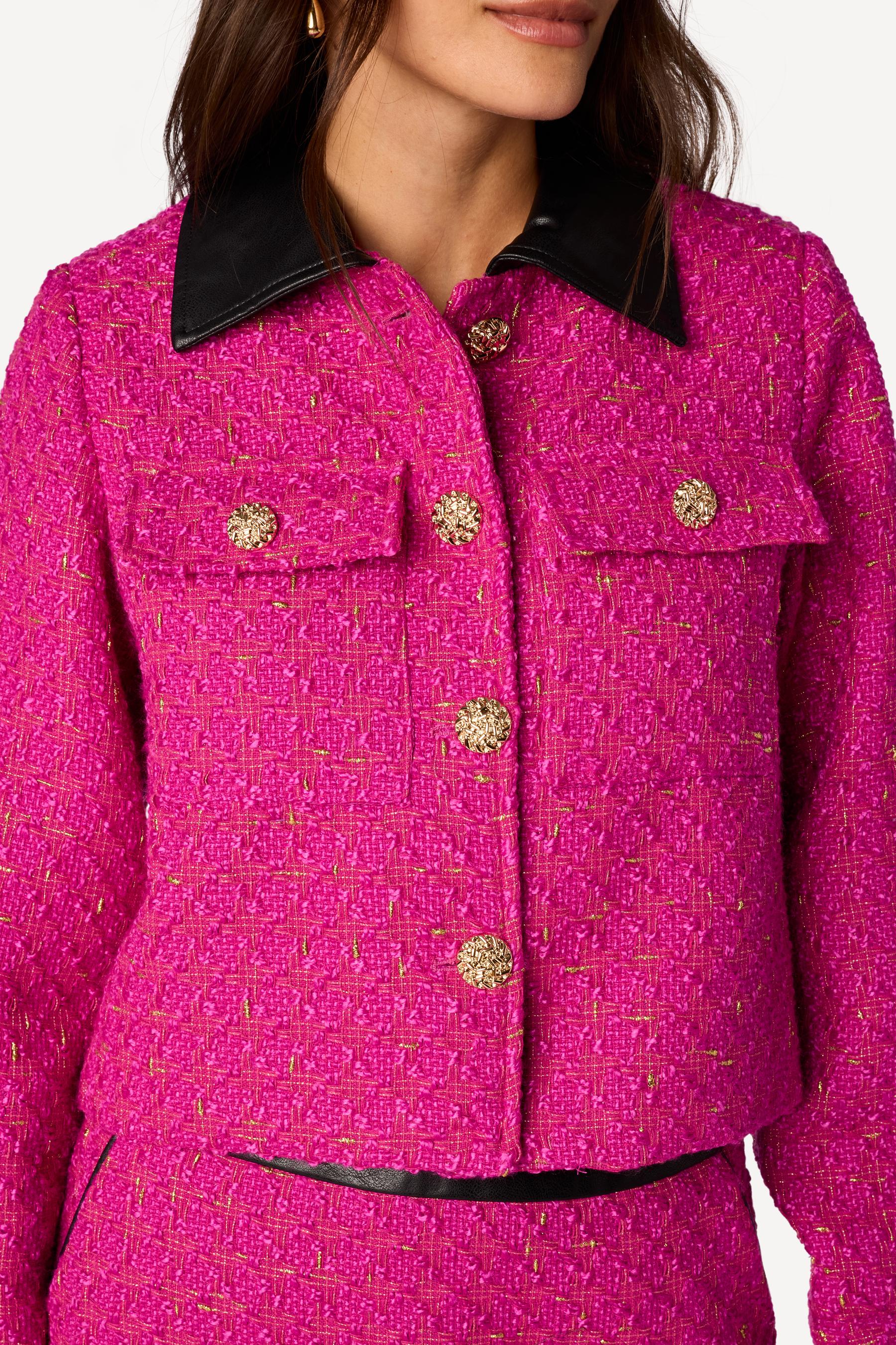 Veste courte bi-matière Fuschia - Axara Paris