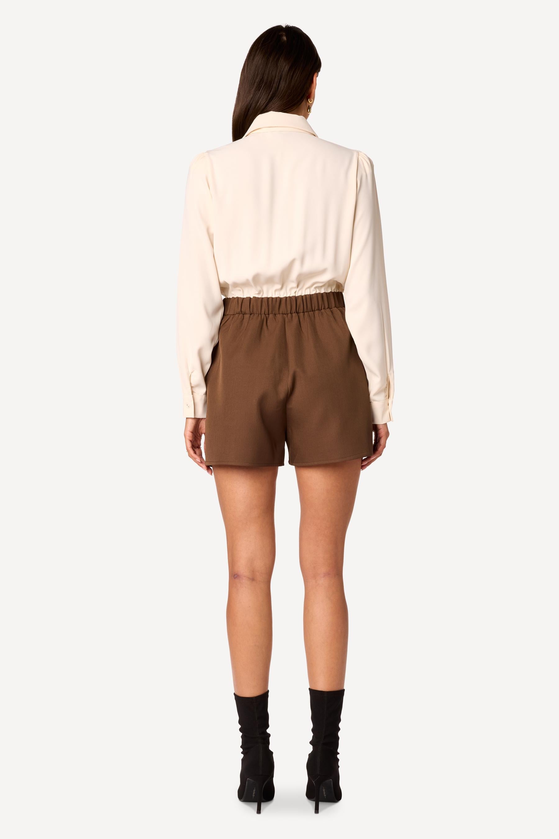 Combi-short bi-matière Beige - Axara Paris