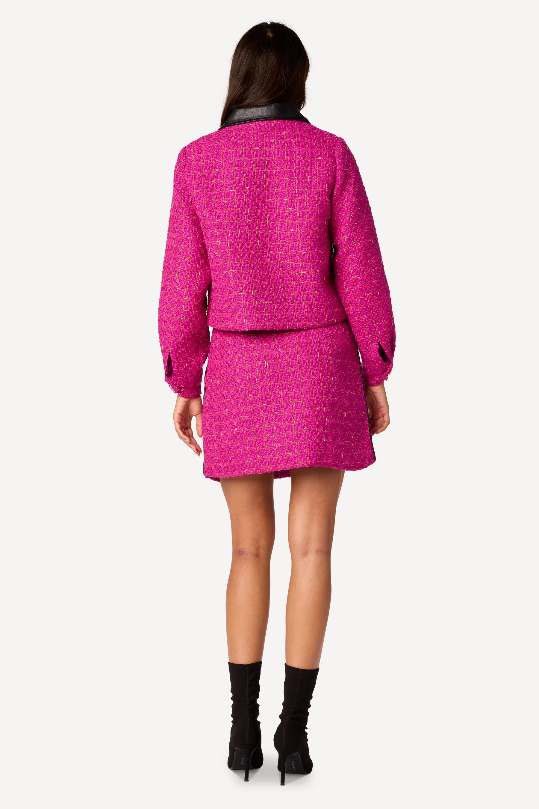 Veste courte bi-matière Fuschia - Axara Paris