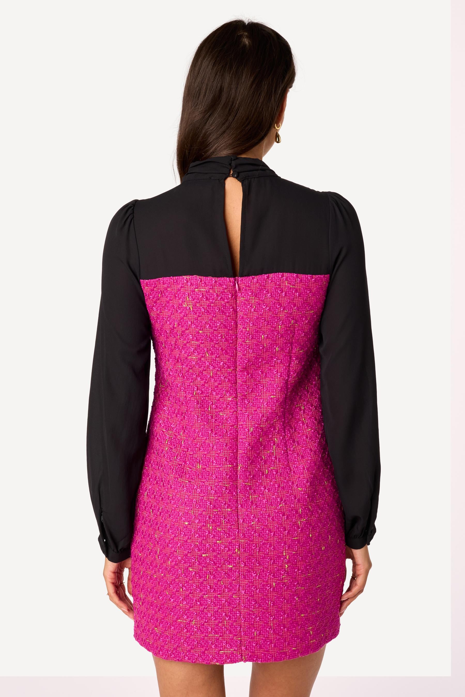 Robe courte bi-matière Fuschia - Axara Paris