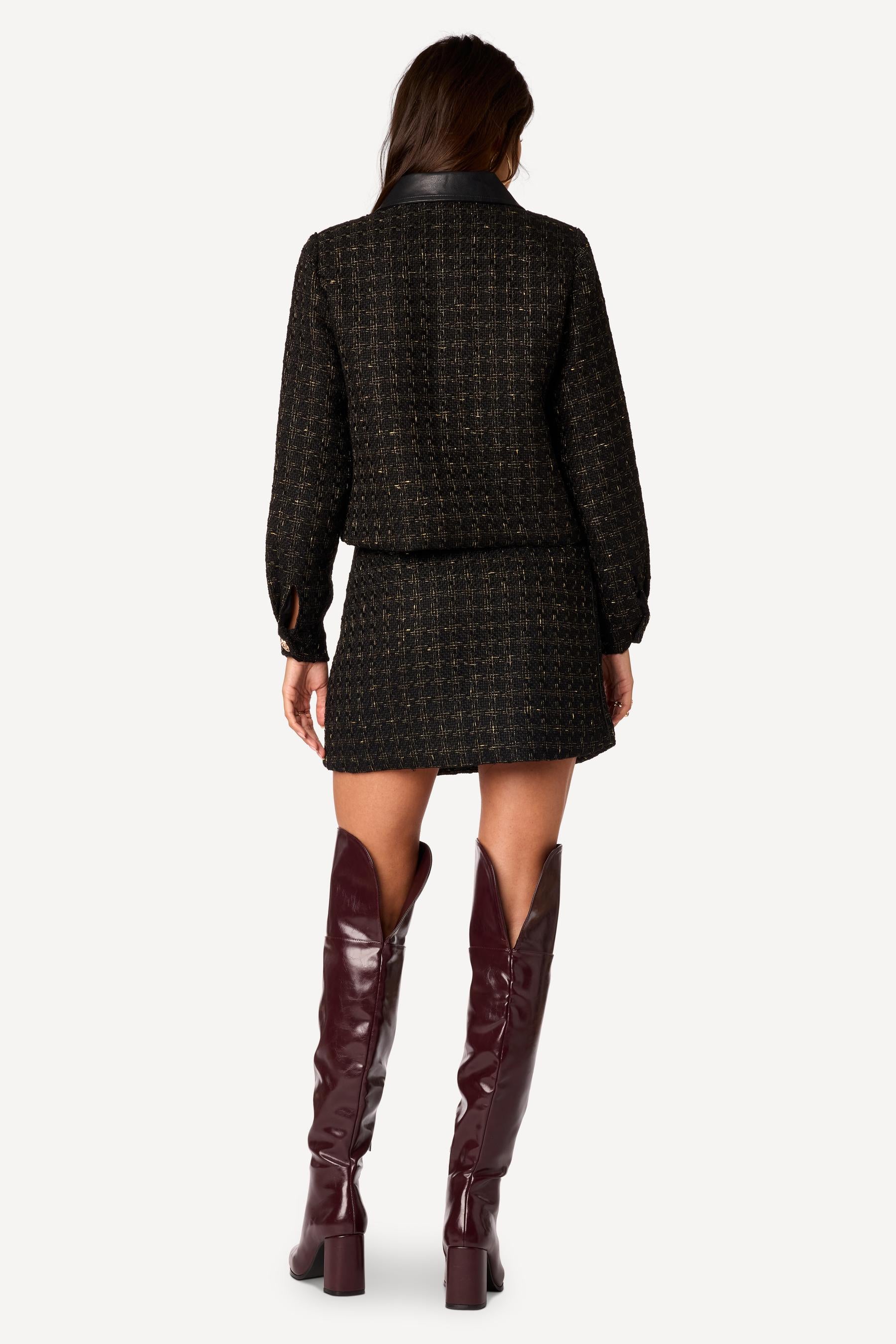 Veste courte bi-matière Noir - Axara Paris