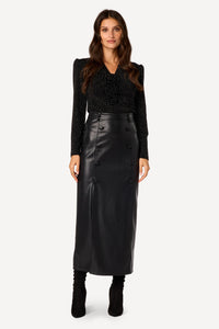 Jupe longue en simili cuir Noir - Axara Paris