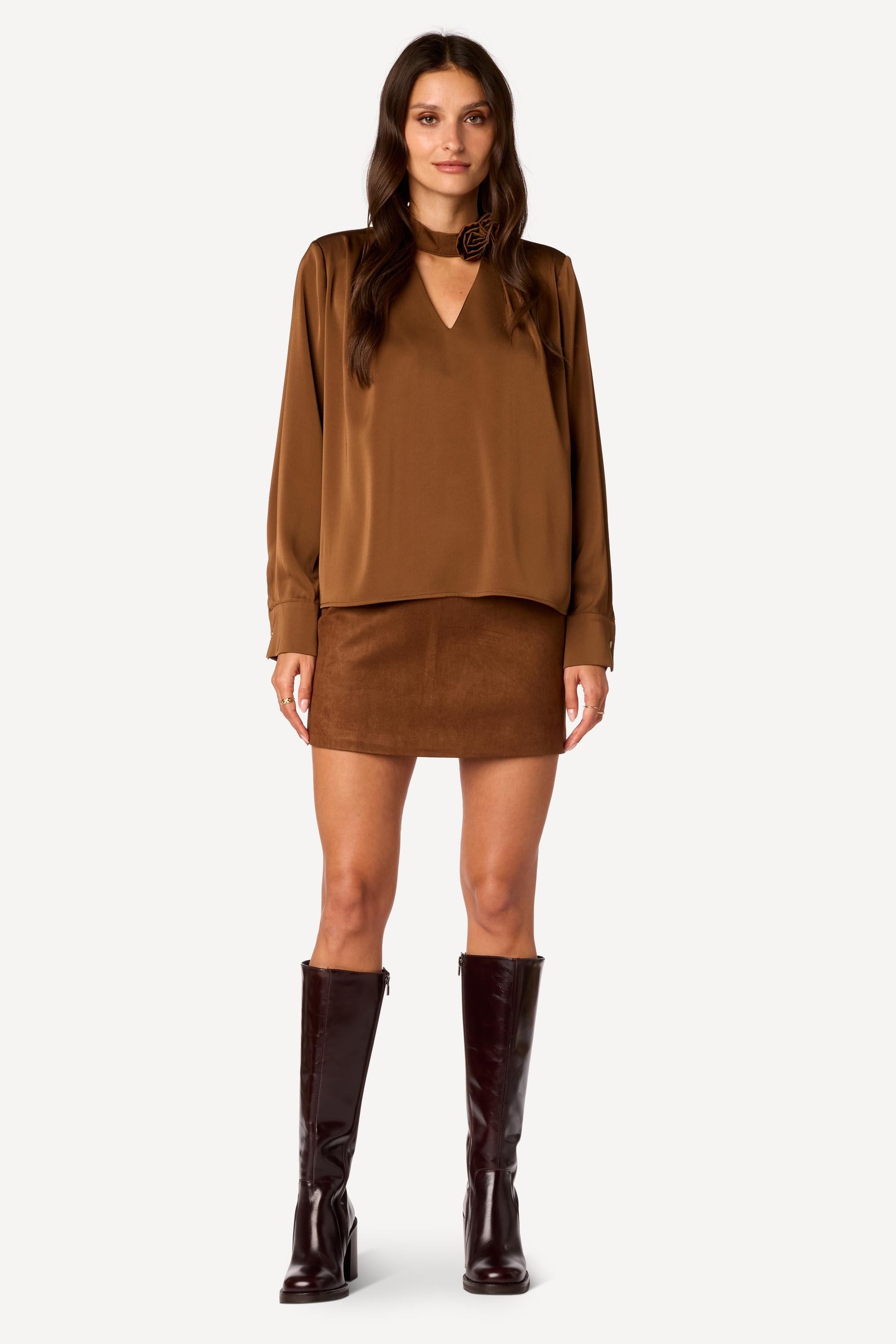 Blouse unie Marron - Axara Paris