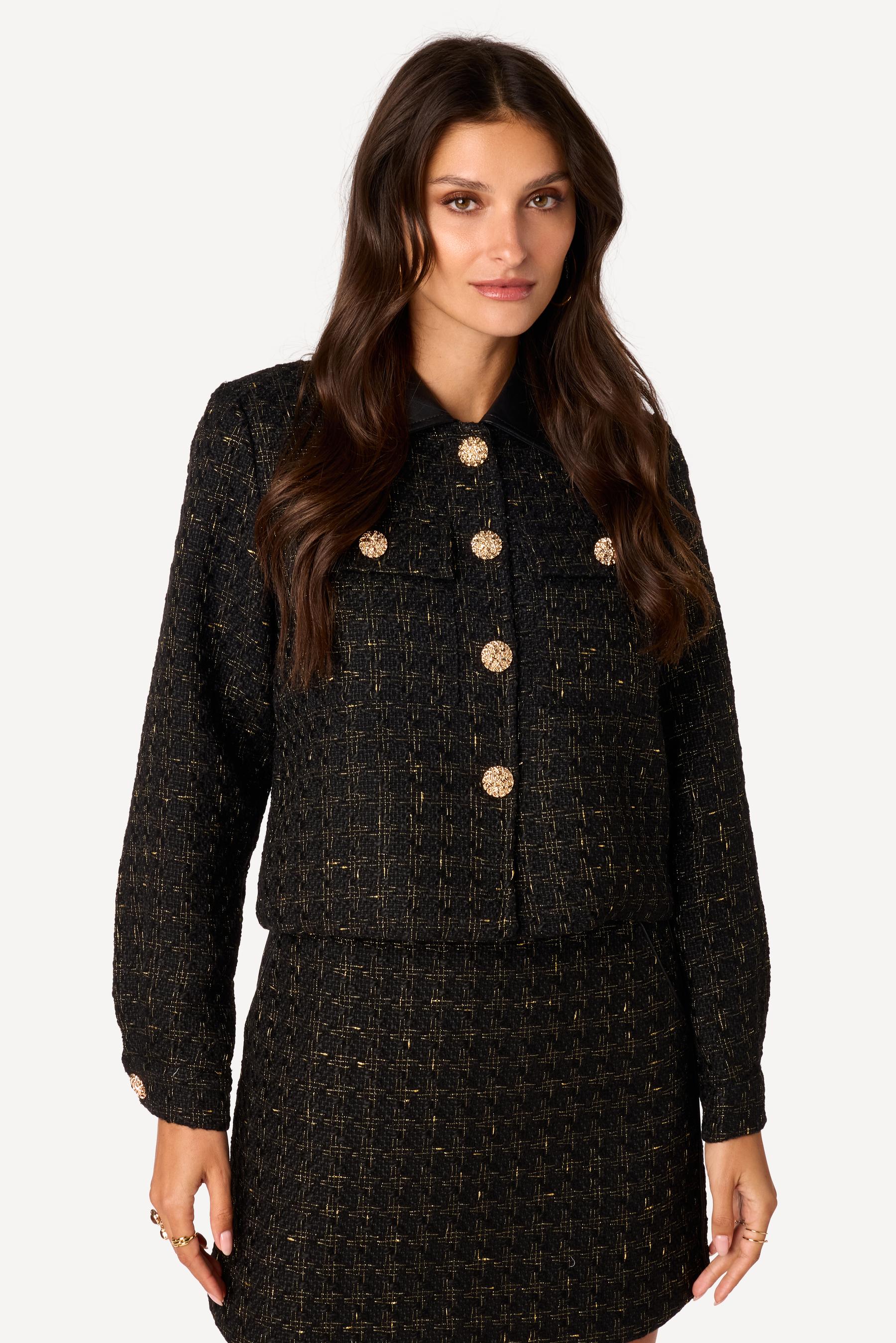 Veste courte bi-matière Noir - Axara Paris