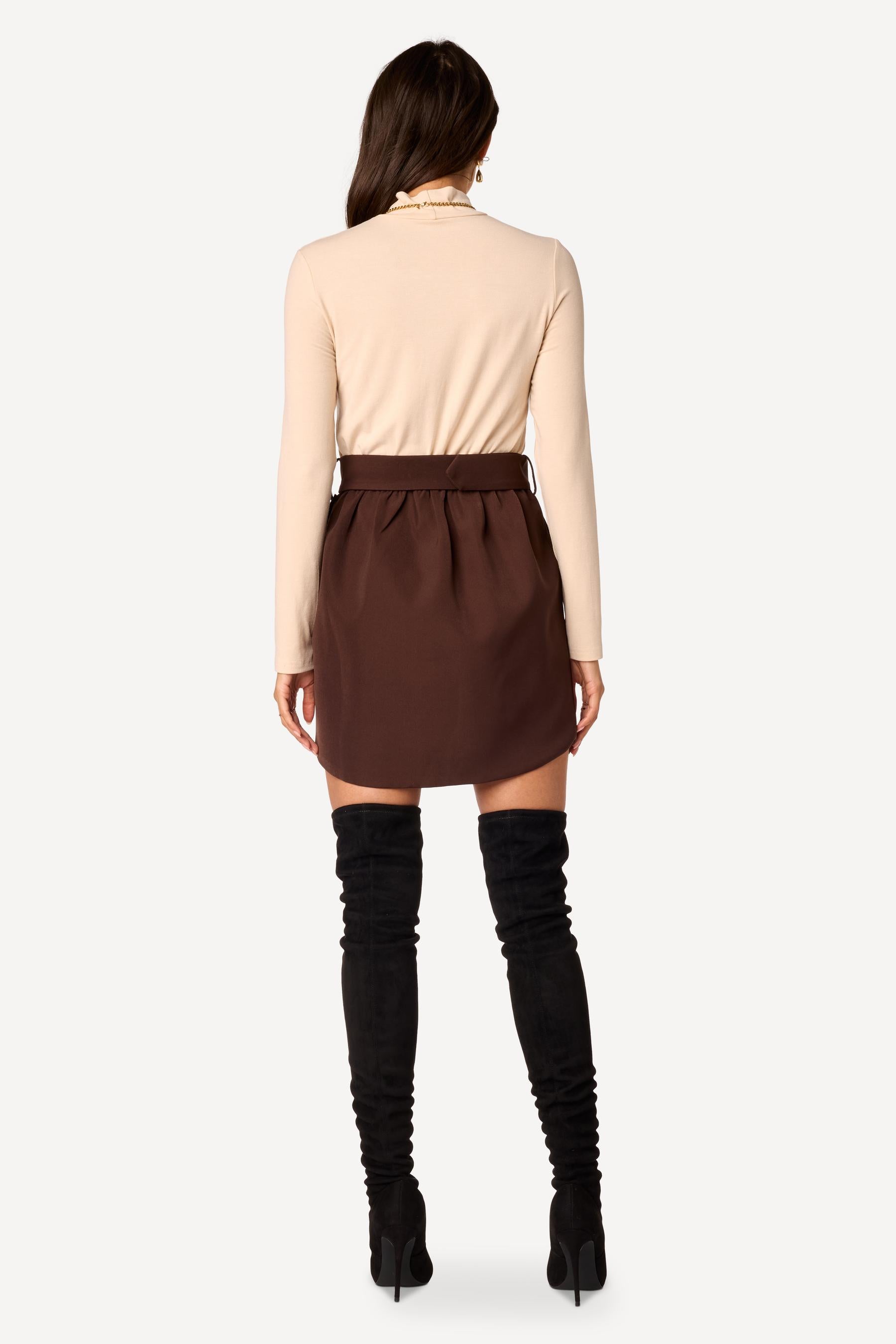 Robe courte bi-matière Beige - Axara Paris