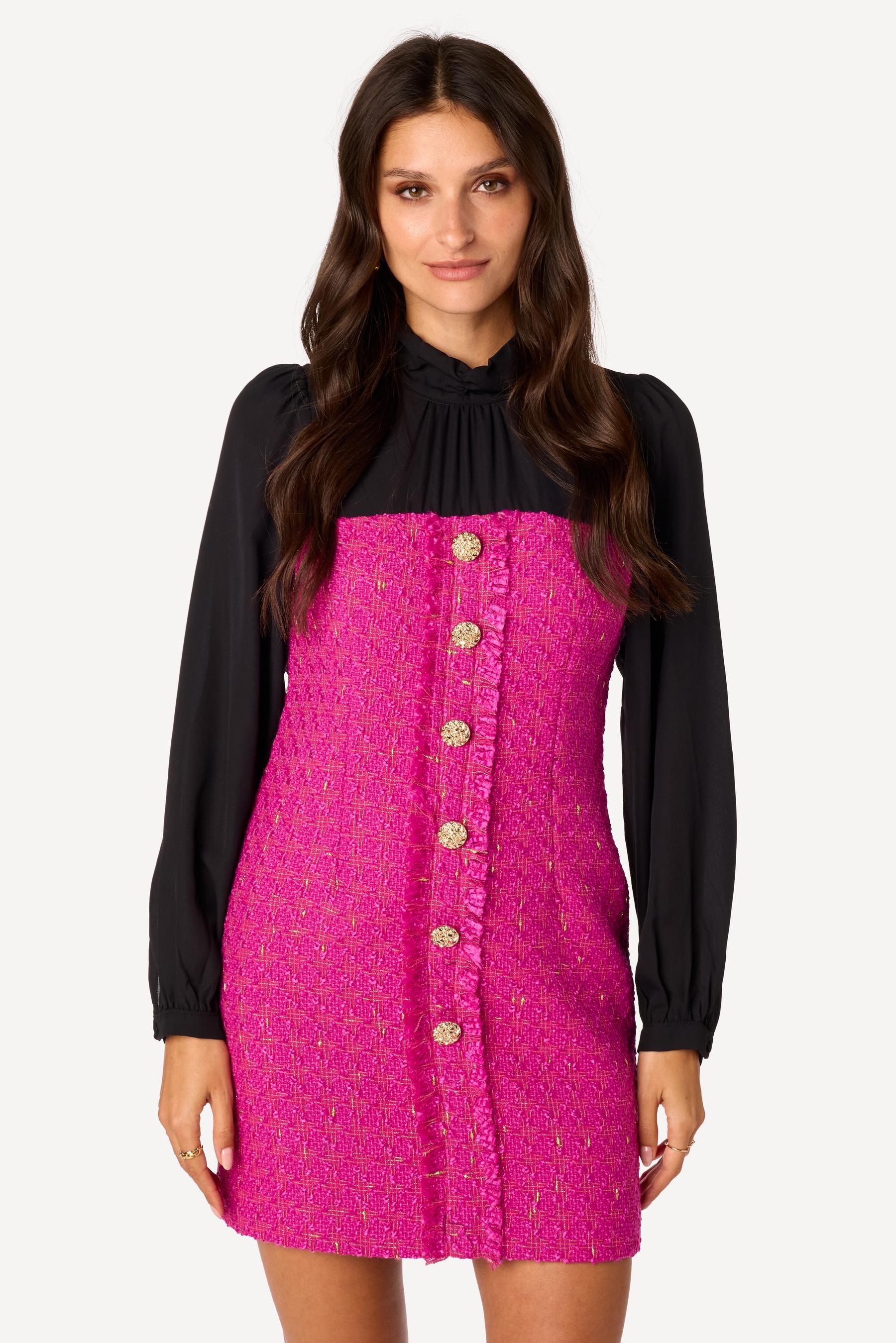 Robe courte bi-matière Fuschia - Axara Paris