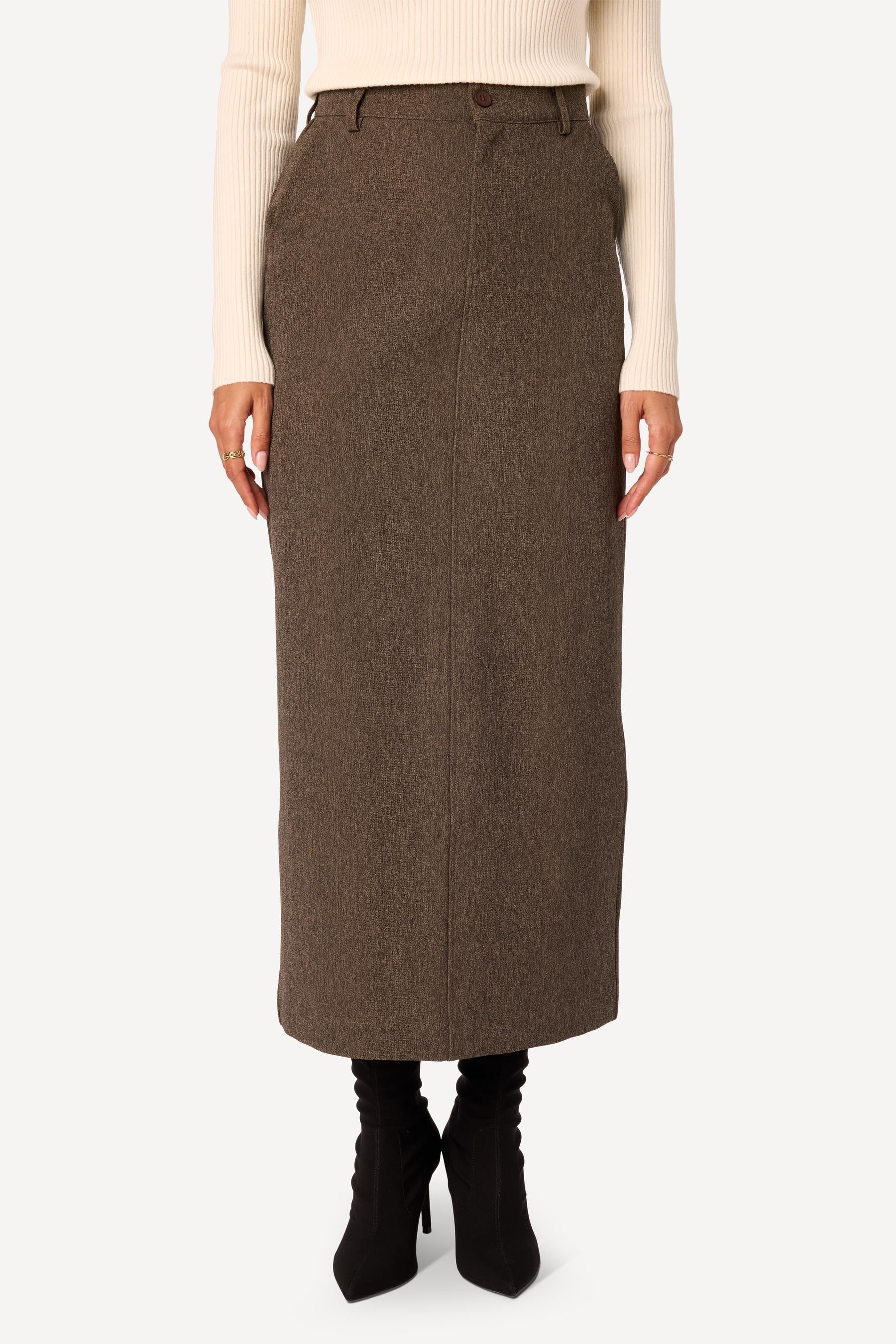 Jupe longue unie Taupe - Axara Paris