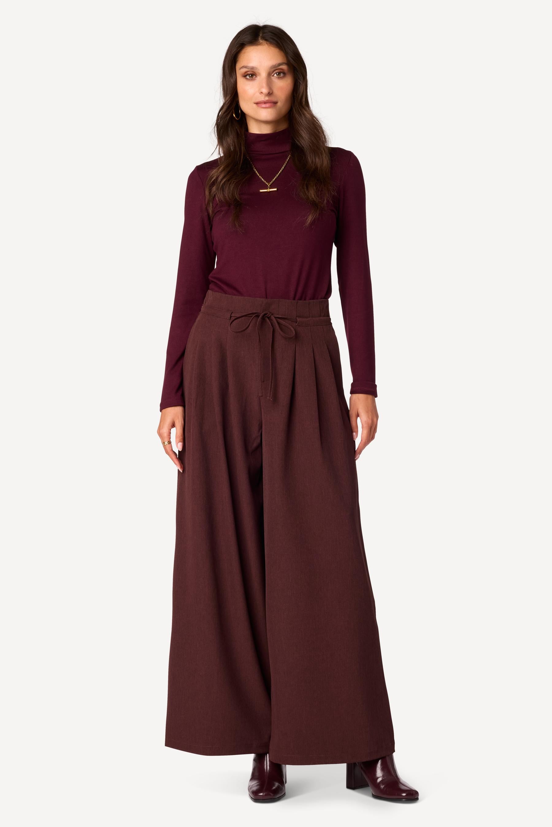 Pantalon large uni Choco - Axara Paris