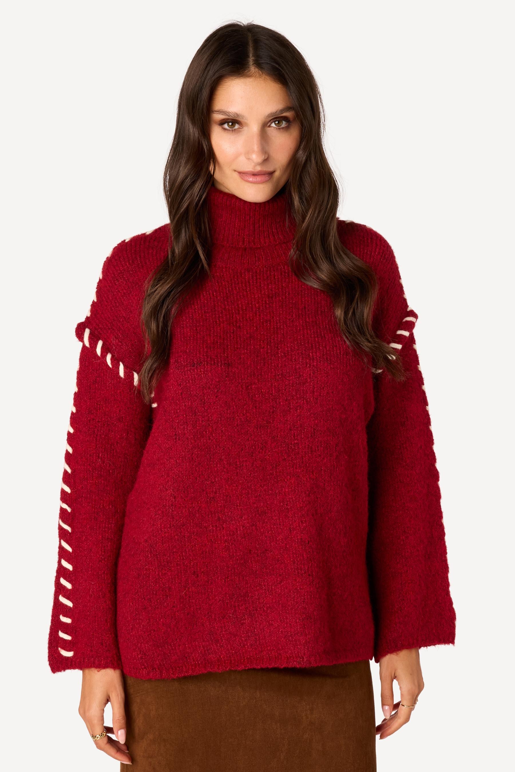 Pull avec détail Bordeaux - Axara Paris