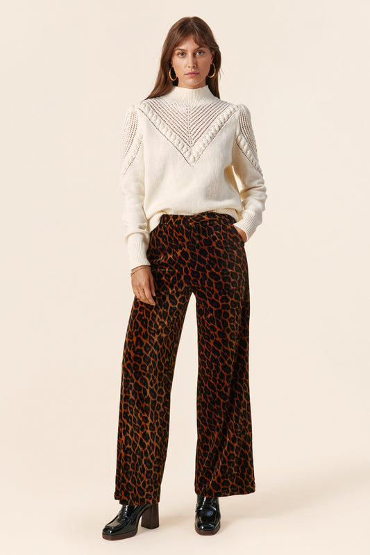 Pantalon large en velours imprimé léopard