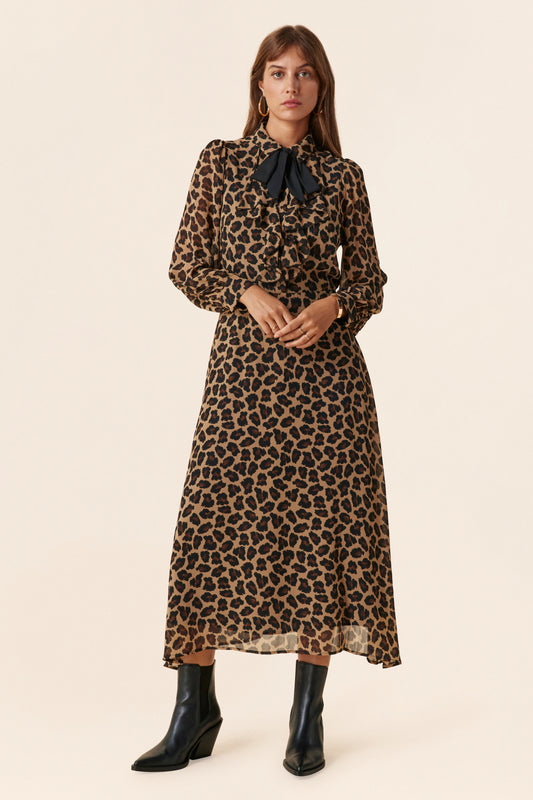 Robe chemise longue imprimée léopard