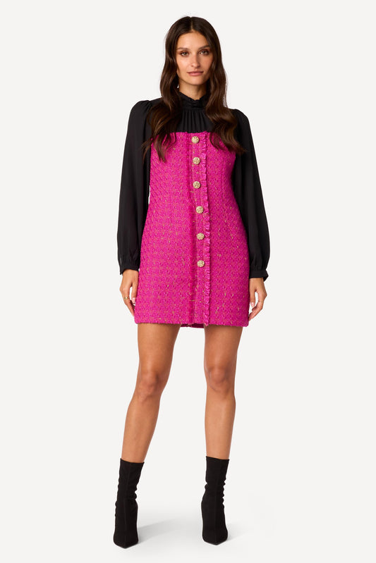 Robe courte bi-matière Fuschia - Axara Paris