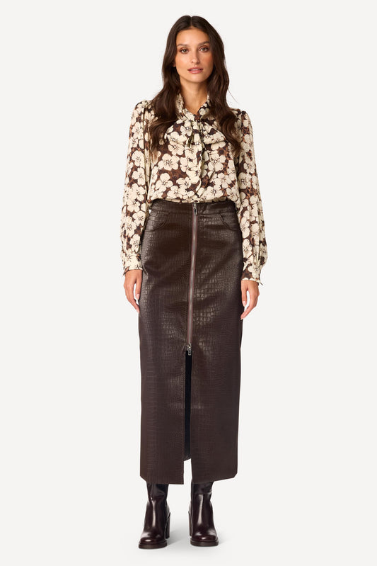 Jupe longue en simili cuir Choco - Axara Paris