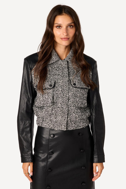 Blouson bi-matière Noir - Axara Paris