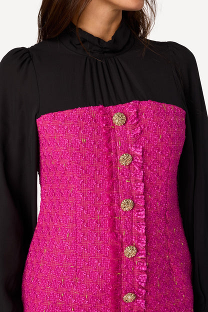 Robe courte bi-matière Fuschia - Axara Paris