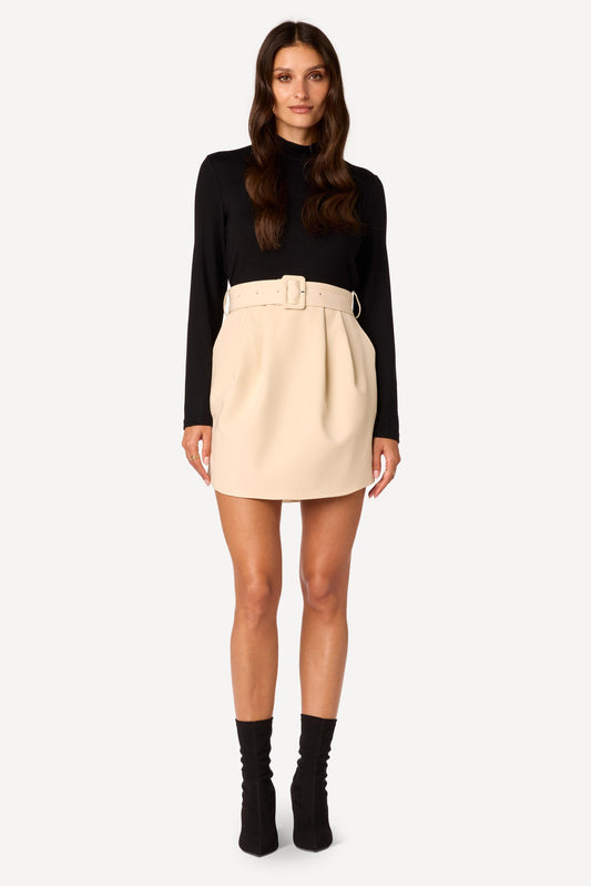 Robe courte bi-matière Noir - Axara Paris