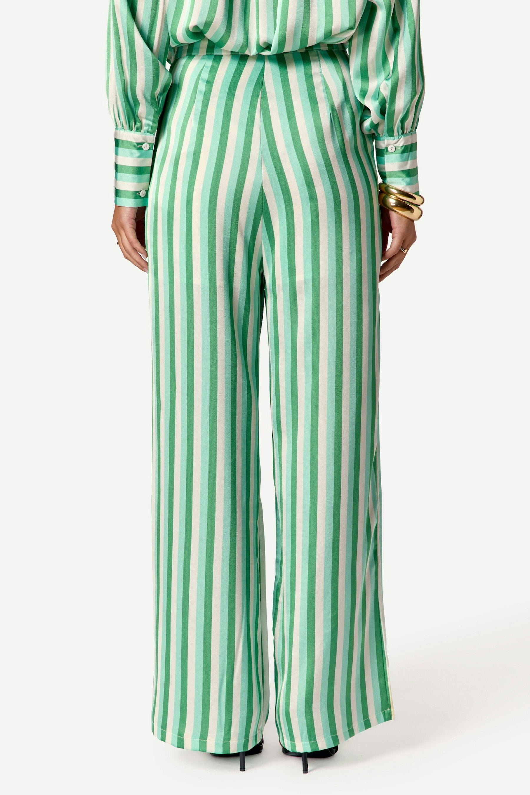 Pantalon taille haute rayé Vert - Axara Paris