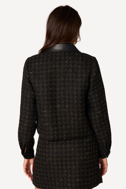 Veste courte bi-matière Noir - Axara Paris