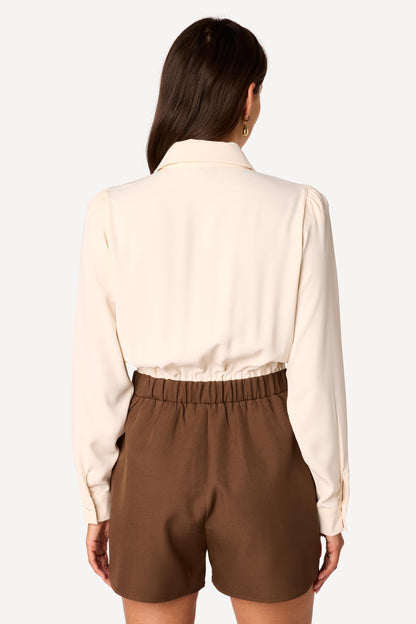Combi-short bi-matière Beige - Axara Paris