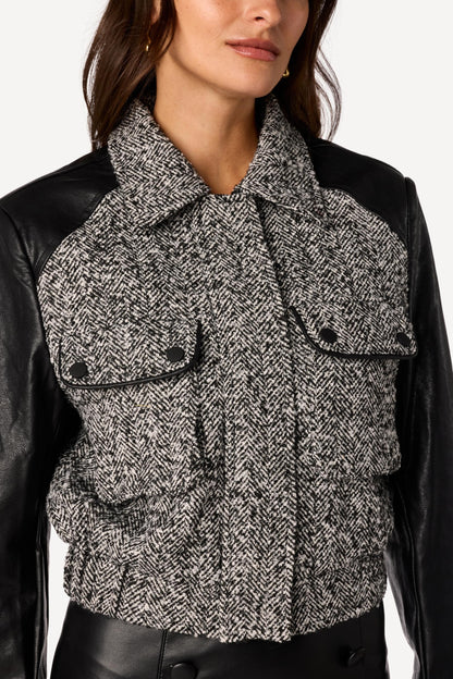 Blouson bi-matière Noir - Axara Paris