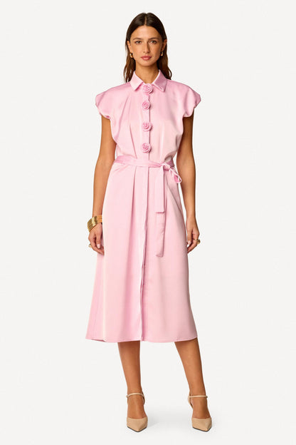Robe chemise longue unie Rose - Axara Paris