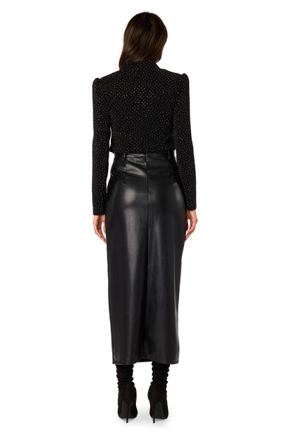 Jupe longue en simili cuir Noir - Axara Paris