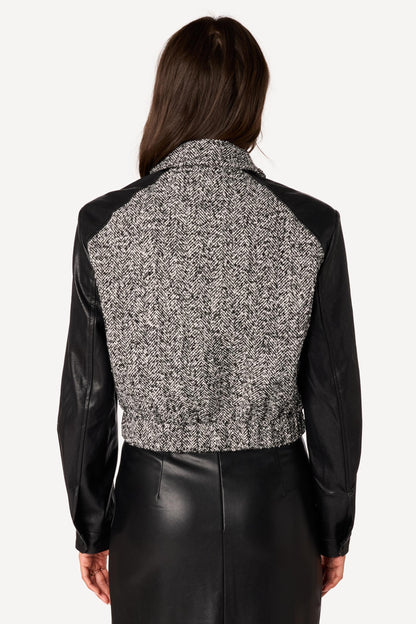 Blouson bi-matière Noir - Axara Paris