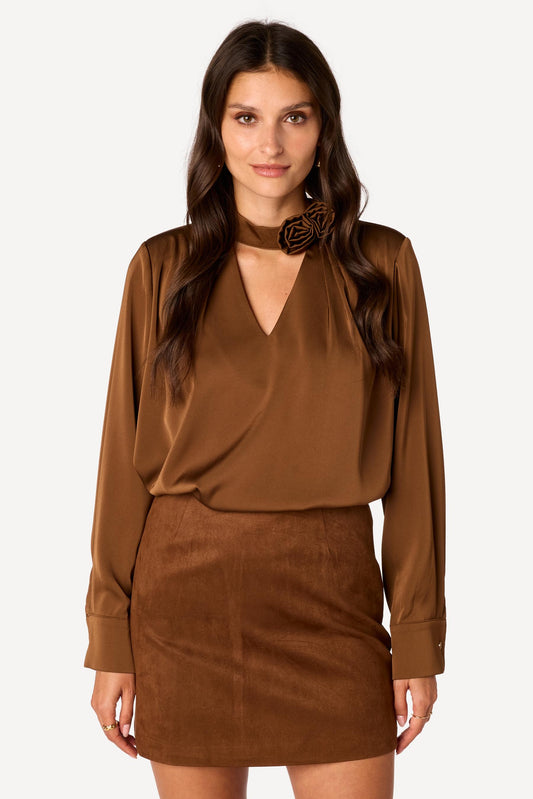 Blouse unie Marron - Axara Paris