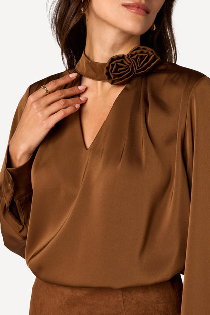 Blouse unie Marron - Axara Paris