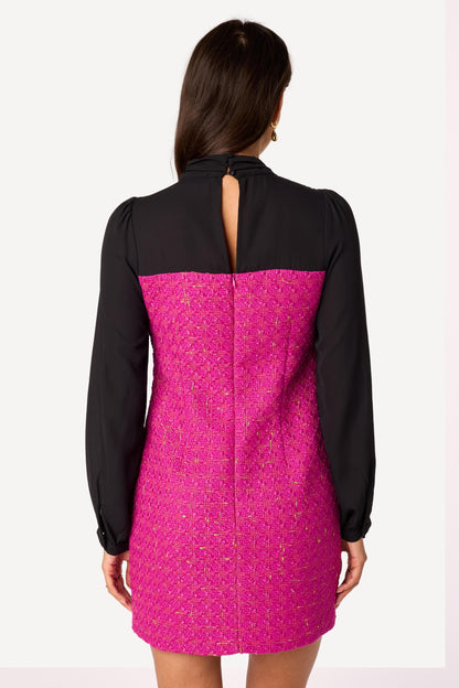 Robe courte bi-matière Fuschia - Axara Paris