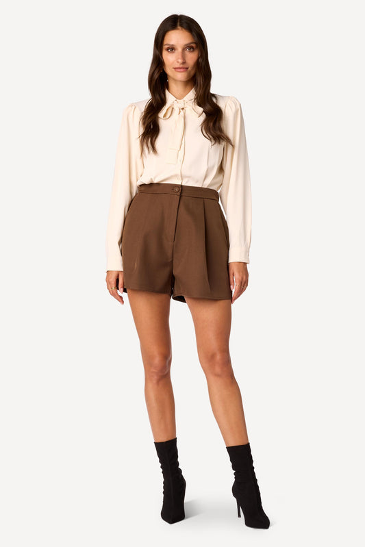 Combi-short bi-matière Beige - Axara Paris