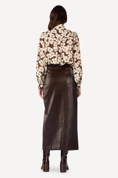 Jupe longue en simili cuir Choco - Axara Paris