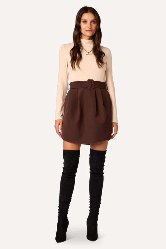 Robe courte bi-matière Beige - Axara Paris